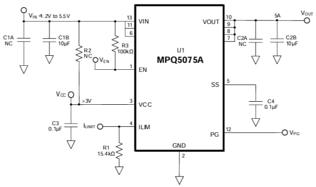 Application Circuit Diagram - Monolithic Power Systems (MPS) MPQ5075A-AEC1 Power Switch ICs